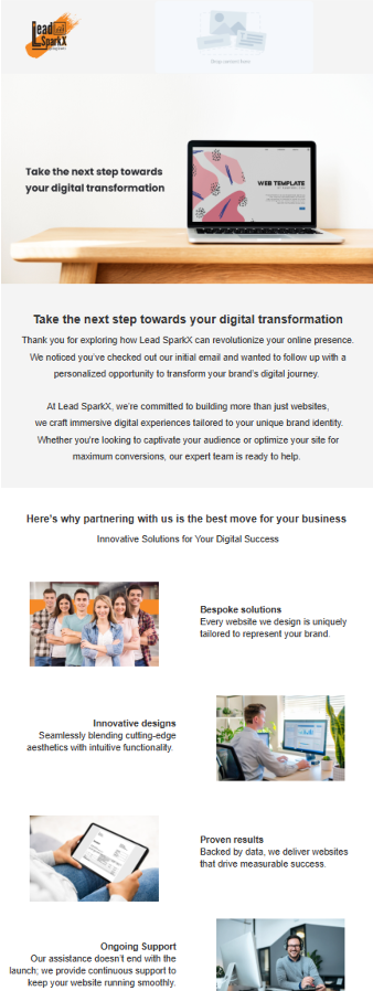 Email template showcasing digital recommendations with images and text.