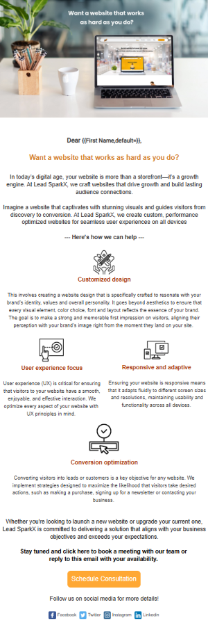 Email design displaying analytics and customer engagement.