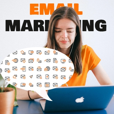 Woman holding a clipboard labeled 'Email Marketing,' showcasing campaigns.